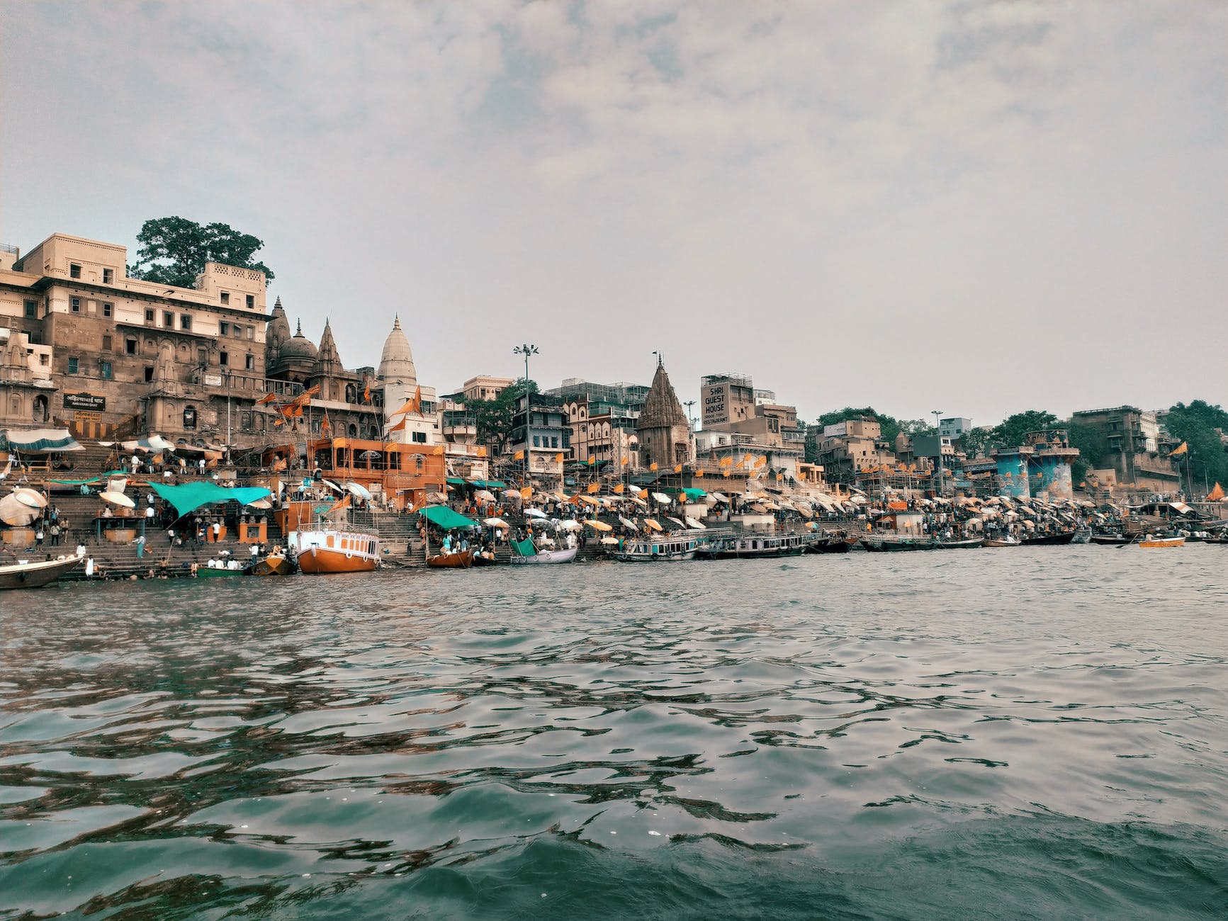 waterfront buildings in varanasi by the ganges india