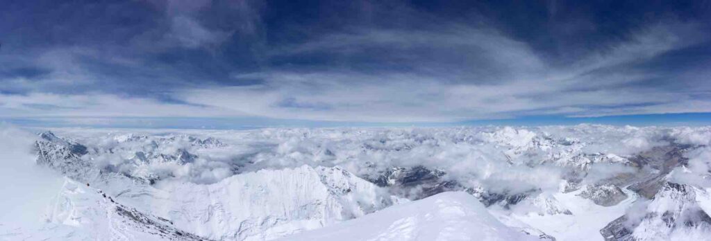 Tim Mosedale's Panorama from the top of Mount Everest. Mount Everest height in feet. 
