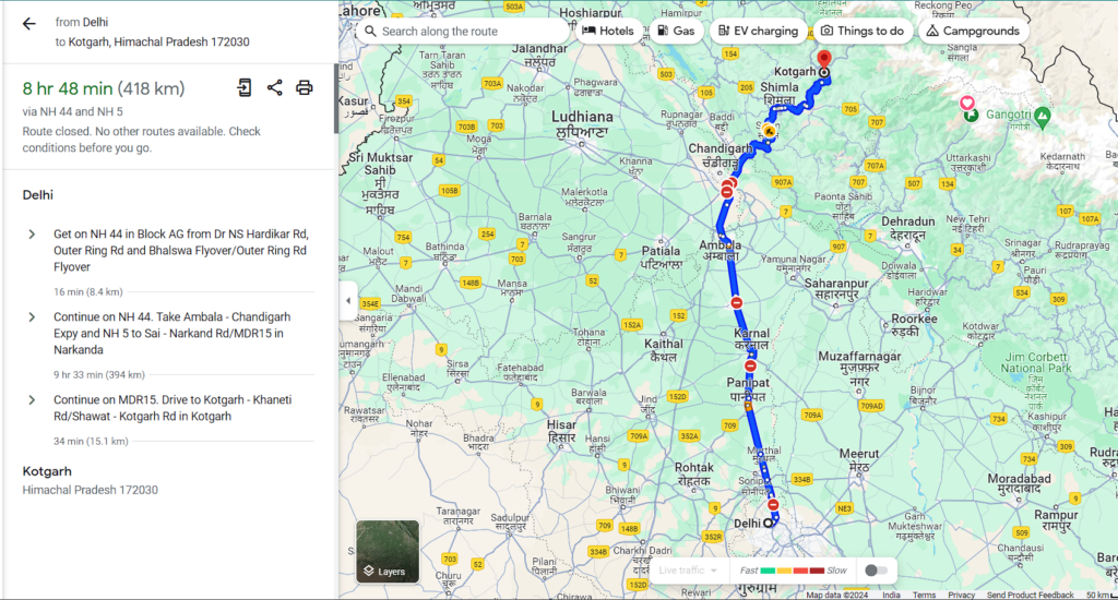 Delhi To Kotgarh Road Map