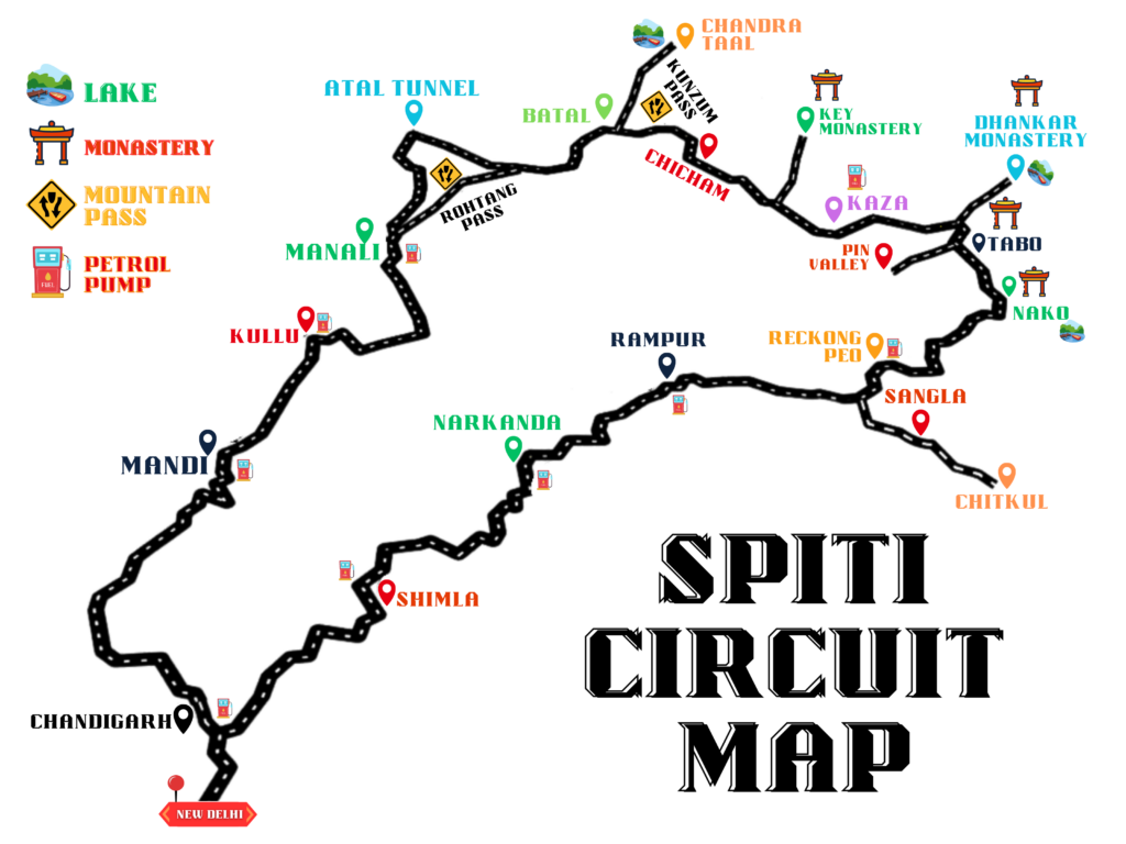 Map of The Spiti Circuit, The Complete Spiti Circuit Map by Lekhak Pravin