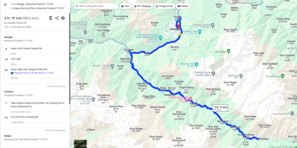 Day-3-Sangla-to-Chitkul-to-Kalpa Google Map from Sangla to Chitkul to Kalpa – Day 3 of Spiti Circuit Tour