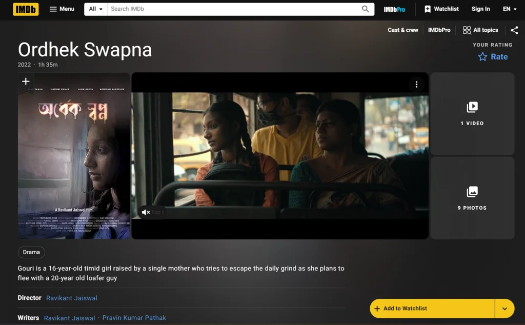 Ordhek Swapna on IMDB Ordhek Swapna on IMDB